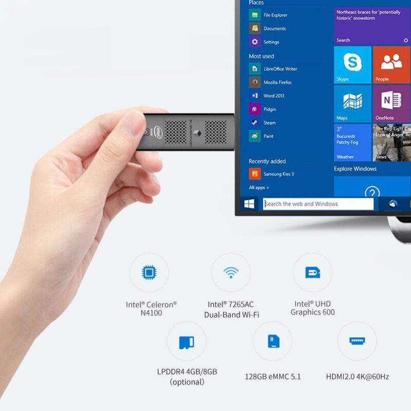 Elementkey IniX2 - Ultra Klein Quad Core Mini PC - Celeron N4100 - 8GB Emmc 128G SDD Opslag - Windows 11 Pro - Zwart - Afbeelding 15