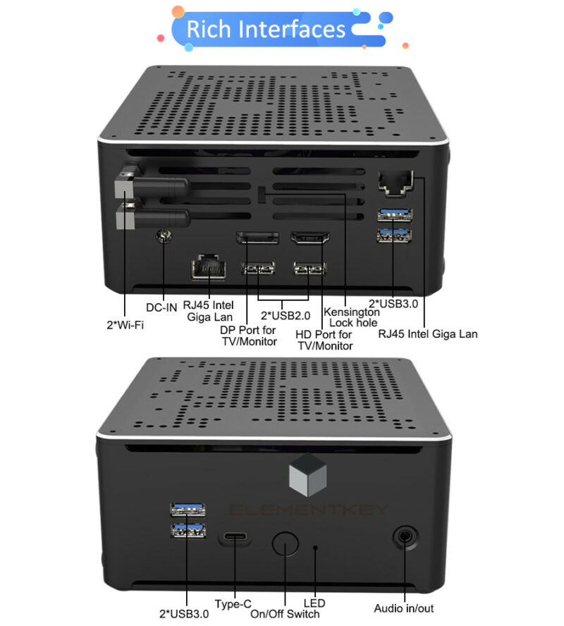 Elementkey iON2 - Mini PC - i9-9880H - 4.8 Ghz - Computer - 16B RAM + 256GB NVME SSD + 1TB HDD - Windows 11 PRO - WiFi - Bluetooth - Afbeelding 20