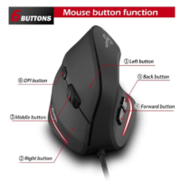 Elementkey ERGO2 - Ergonomische Optische USB Verticale Muis (Bedraad) – DPI 3200 – 6 Knoppen- LED licht - Plug & Play – Zwart - Afbeelding 4
