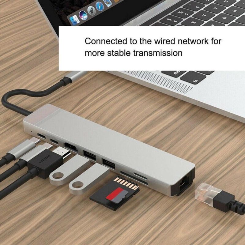 DrPhone 8 in 1 Multi Hub – USB-C naar HDMI 4K - 87W PD Lader - USB-C - RJ45 Gigabit Internet - SD - 2x USB 3.0 Female – Type-C Docking voor o.a. Macbook / Surface Pro / Lenovo / HP - Space Gray - Afbeelding 13