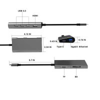 DrPhone 8 in 1 - Thunderbolt 3 - USB 3.1 Multi HUB – 3x USB 3.0 – HDMI 4K – SD Kaart + Micro SD – Gigabit Ethernet – Type C Male & Female – Voor o.a. Microsoft Surface / Macbook / Asus / Lenovo– Adapter – Grijs - Afbeelding 11