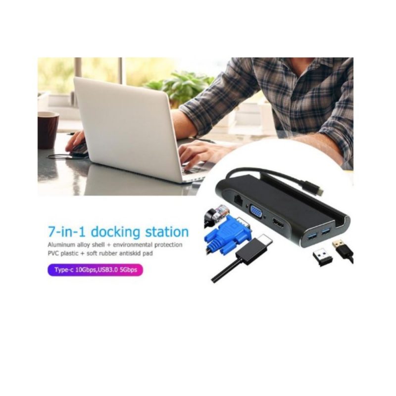 DrPhone CM3 - USB-C Hub Compleet - Thunderbolt 3 - 7 in 1 HUB met standaard Docking – HDMI/VGA /RJ45 1000Mbps /PD /3x USB 3.0 - Macbook / Windows - Nintendo Switch - Zwart - Afbeelding 21