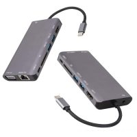 DrPhone HB8 USB C Hub - 8 in 1 - USB3.0x2 + HDMI 4K /VGA 1080P+Jack 3.5+Gigabit Network LAN + Type-C(Pd) 87W
