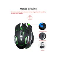 Elementkey M1 - Wireless Gaming Muis - Oplaadbaar + Draadloos - LED - 6 knoppen - 2400 DPI - USB Optische Ergonomische - Game Muis – Star Zwart - Afbeelding 10