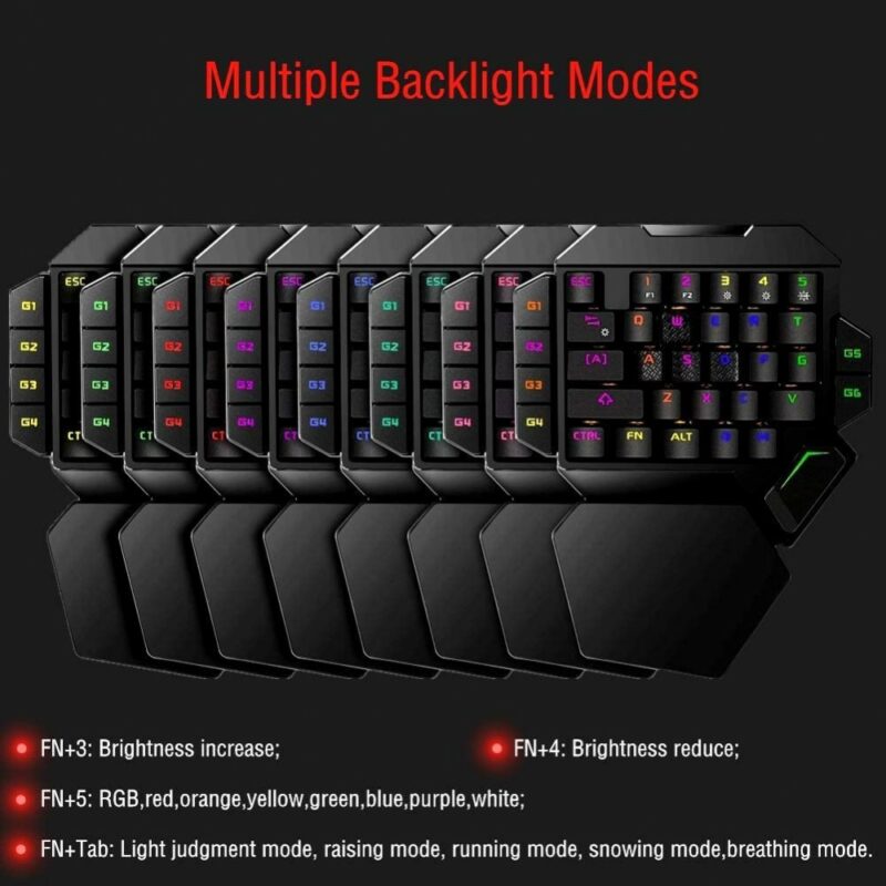 Elementkey Mechanisch Draagbaar - Bedrade Gaming Keyboard met één hand - RGB-achtergrondverlichting - 35 toetsen – Zwart - Afbeelding 3