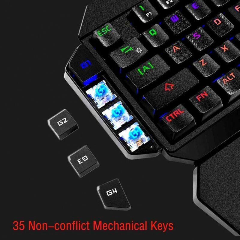 Elementkey Mechanisch Draagbaar - Bedrade Gaming Keyboard met één hand - RGB-achtergrondverlichting - 35 toetsen – Zwart - Afbeelding 9