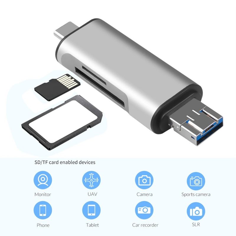 DrPhone ChromeX1 OTG Aluminium USB-C HUB Adapter Kaartlezer Cardreader Type C Hub / USB 3.0 /Micro USB /OTG Micro SD / SD - Afbeelding 8