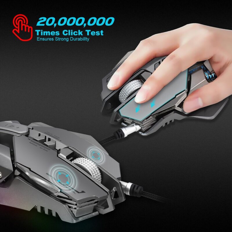 Elementkey Xero Mechanische Gaming Muis – Gaming 3200 DPI Optische Muis - Programmeerbaar + USB 2.0 Bedraad - Game Muis - LED - Grijs - Afbeelding 14