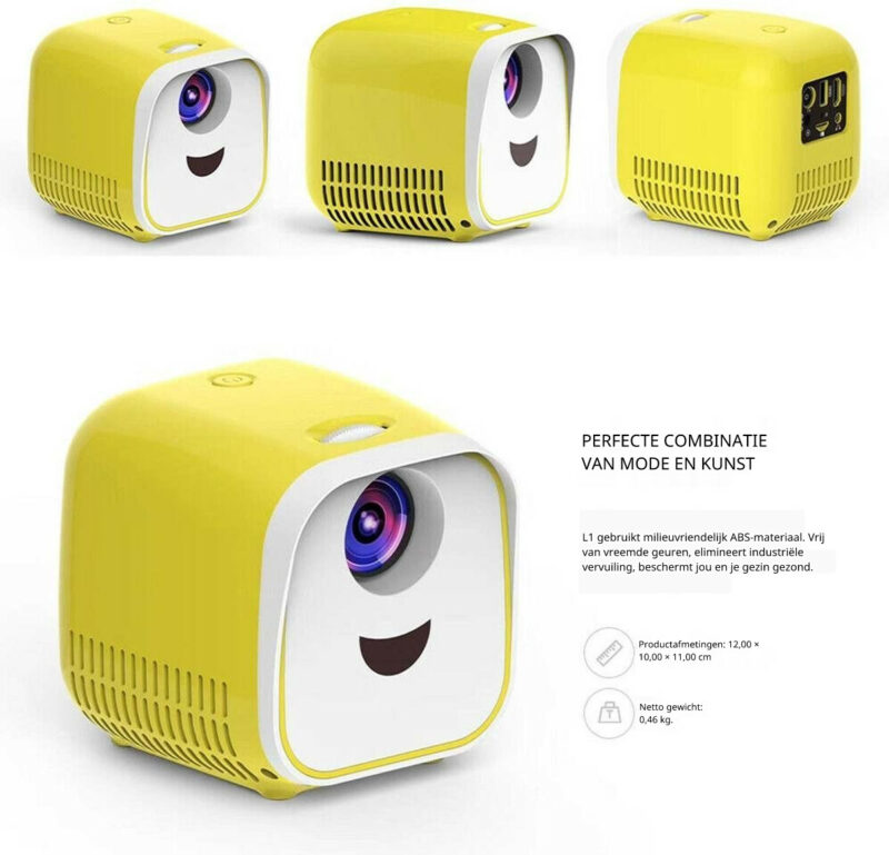 Elementkey PiX Beamer – Draagbaar Projector – 1080P Full HD - 5W Speaker - 1000 LUMEN - Kids Mini Projector - Beamer Voor Kinderen - Geel / Wit - Afbeelding 4