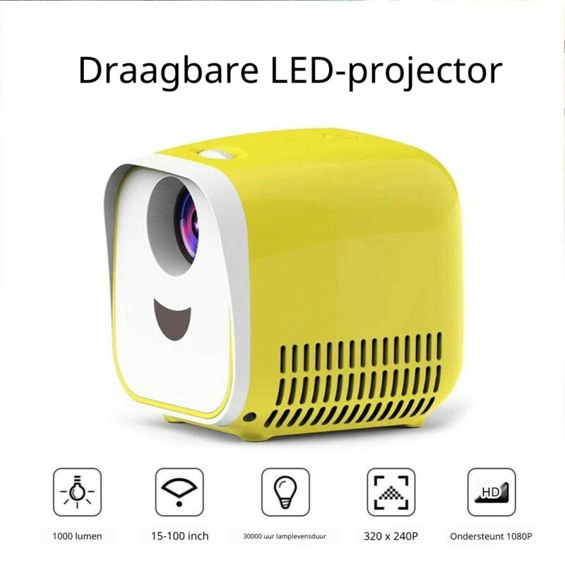 Elementkey PiX Beamer – Draagbaar Projector – 1080P Full HD - 5W Speaker - 1000 LUMEN - Kids Mini Projector - Beamer Voor Kinderen - Geel / Wit - Afbeelding 7