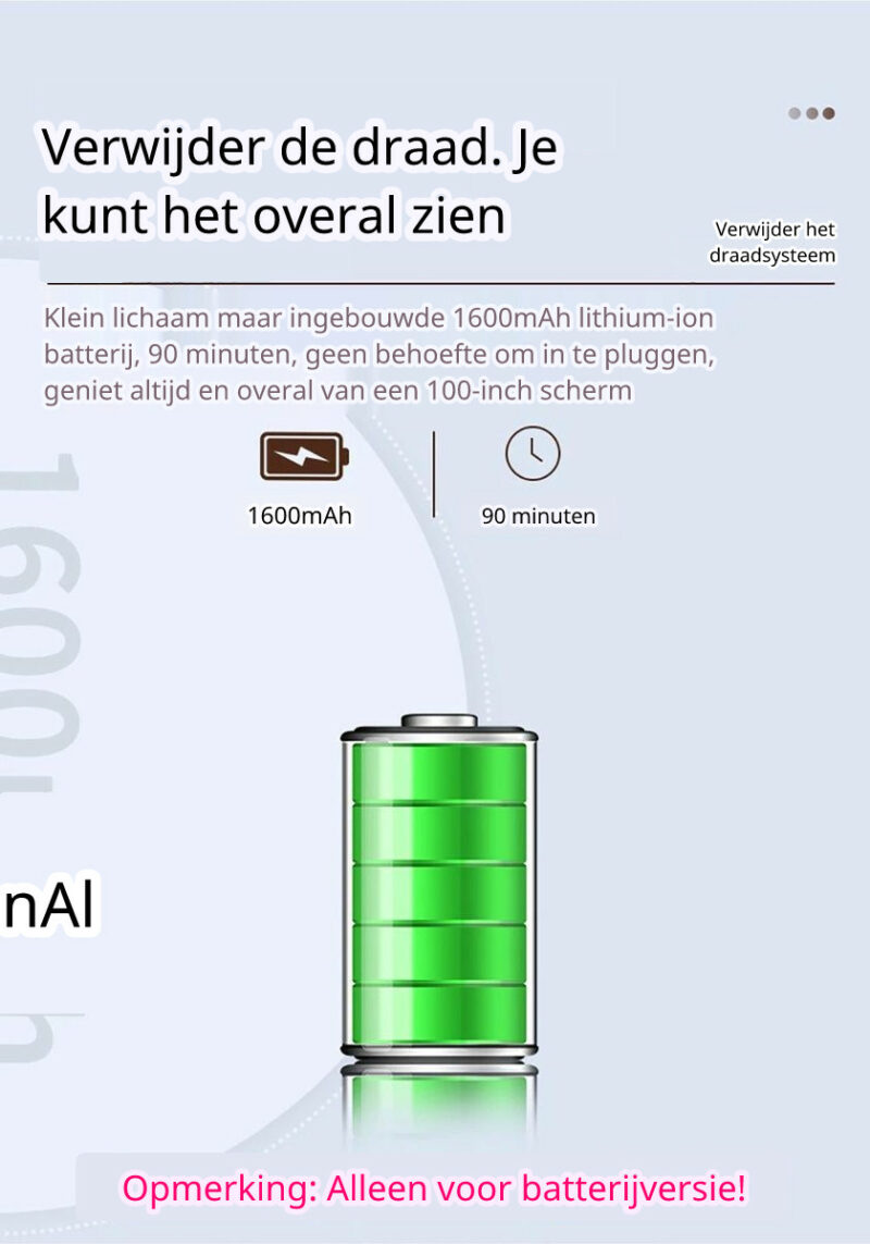 Elementkey PIX2 Basic Mini Projector voor kinderen – Beamer met Ingebouwde Batterij 7.4V/1600mAh – 1080P – 1400 Lumen AV / HDMI / Aux / USB / Micro SD - Afbeelding 7