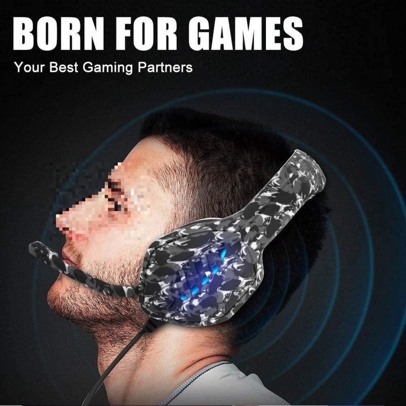 Elementkey GH2 Gaming-headset Koptelefoon – RGB – Aux 3.5mm met microfoon - Bas-Surround voor o.a PS4/PS5/PC/XBOX One S /Laptop – Camouflage Grijs - Afbeelding 3