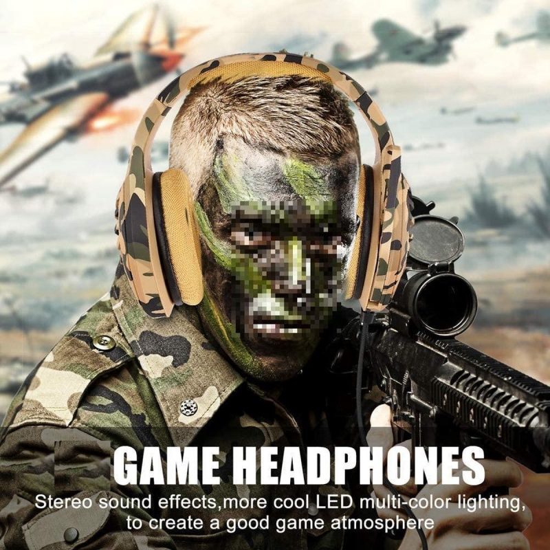 Elementkey GH2 Gaming-headset Koptelefoon – RGB – Aux 3.5mm met microfoon - Bas-Surround voor o.a PS4/PS5/PC/XBOX One S /Laptop – Camouflage Geel - Afbeelding 6