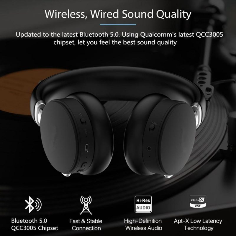 Elementkey A3S - AptX ACN Bluetooth Koptelefoon - Actieve Ruisonderdrukking - Bluetooth Headphone - Noise Cancelling - AptX Lage Latency/Aptx LL Draadloze Headset Koptelefoon - Zwart - Afbeelding 18