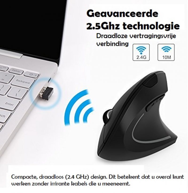 Elementkey ERGO4 - Verticale Muis - Zwart - Draadloze muis - 2x AAA - RSI -3 verstelbare DPI opties 800/1200/1600 - Afbeelding 4