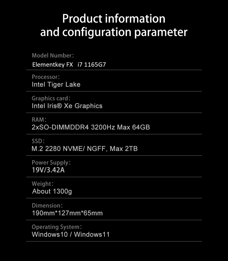 Elementkey FX - i5 1135G7 - 16GB RAM + 512GB SSD + Iris XE - WIFI + Fanloos - USB-C Thunderbolt 4 - 8K Video - Windows 11 Pro - Afbeelding 7