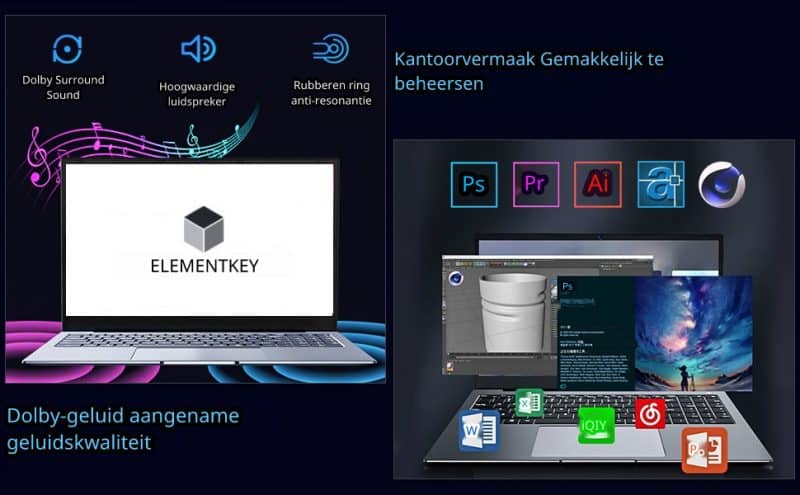 Elementkey PixelPro - Metalen Ultrabook 15.6 Inch Laptop - i5-1240P - 32GB Ram - 1 TB SSD - Vingerafdrukscanner - Grijs - Afbeelding 16