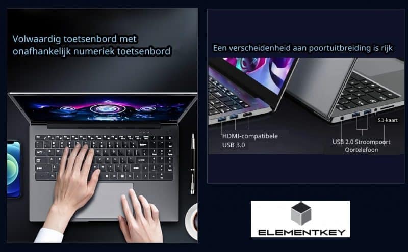 Elementkey PixelPro - Metalen Ultrabook 15.6 Inch Laptop - i5-1240P - 32GB Ram - 1 TB SSD - Vingerafdrukscanner - Grijs - Afbeelding 13