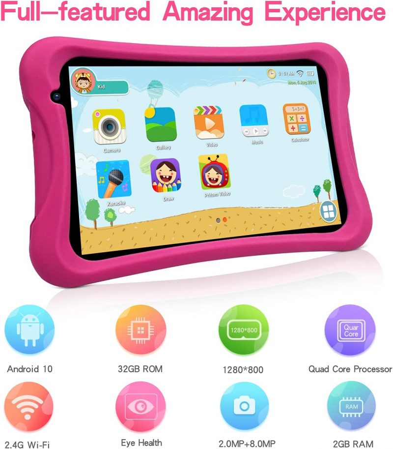 Elementkey Ai-Kids - 8 inch - Android 10 Tablet - kinderslot - Leer Spellen - 2 GB RAM, 32 GB Opslag + Val bestendige Cover Roze - Afbeelding 5