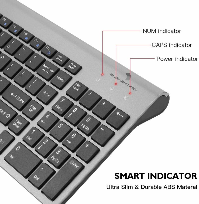 ElementKey V12 Draadloze Toetsenbord + Muis Set – 1600DPI - Compact - 2.4G – Ultradun – Ergonomisch – Multimediasneltoetsen - Grijs - Afbeelding 3