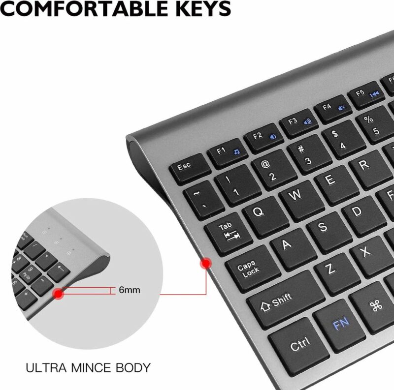 ElementKey V12 Draadloze Toetsenbord + Muis Set – 1600DPI - Compact - 2.4G – Ultradun – Ergonomisch – Multimediasneltoetsen - Grijs - Afbeelding 4