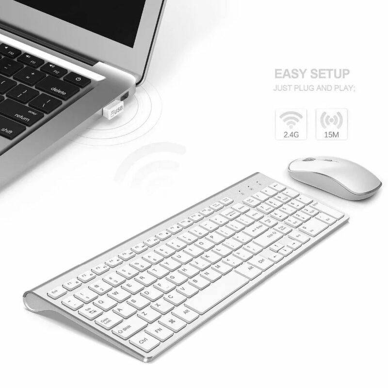 ElementKey V12 Draadloze Toetsenbord + Muis Set – 1600DPI - Compact - 2.4G – Ultradun – Ergonomisch – Multimediasneltoetsen - Grijs - Afbeelding 7