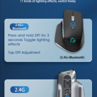 Elementkey M10 - 2 in 1 Bluetooth 5.0/4.0 + 2.4Ghz USB - 3 Verbindingen - Oplaadbare Draadloze Muis - Stille Gaming Muis -Ergonomisch – 4000 DPI - 9 Knoppen – RGB - Zwart - Afbeelding 5