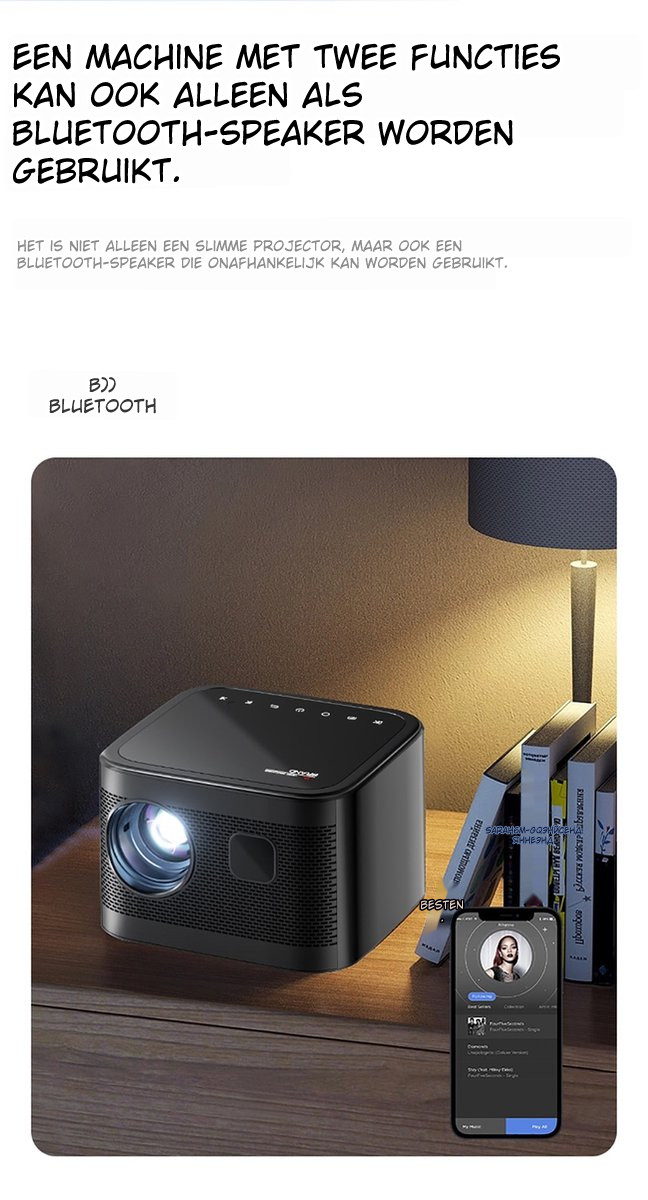 Elementkey mini projector bluetooth zwarte smart hd