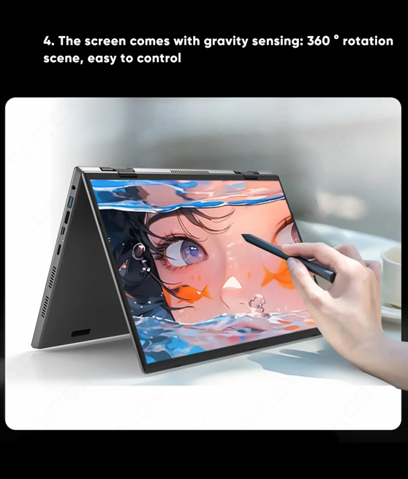 Elementkey TouchMaster Pro – 14 Inch Tablet + Laptop In 1 - Intel® Processor N95 12th Gen – 360° Touch Dual Scherm - Windows 11 PRO - 16GB DDR4 RAM – 1TB SSD – Stylus Pen – Zwart - Afbeelding 11