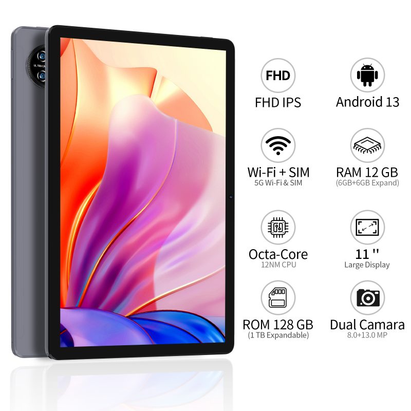 Elementkey Ai-Onyx Leo - 11 Inch Tablet - 12GB Ram - 256GB Opslag - GPS / WiFi - SIM - Google Play - Android 13 - Grijs - Afbeelding 8