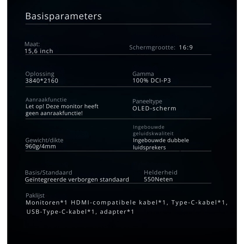 Elementkey GenX4 – OLED 15.6 inch Draagbare Monitor – 3840×2160 4K 60Hz OLED + Freesync – GameMonitor - Afbeelding 13