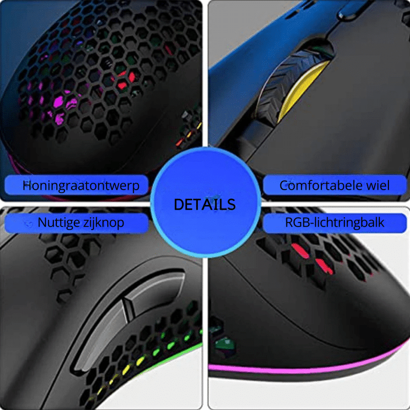 ElementKey HK2 Gaming 2.4 USB Muis - RGB-Licht  1600DPI - 7-knoppen - Honeycomb Style – Zwart - Afbeelding 4