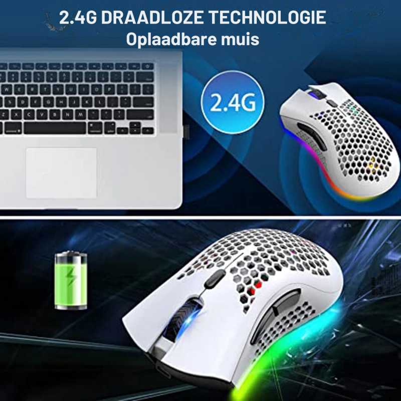 ElementKey HK2 Gaming 2.4 USB Muis - RGB-Licht  1600DPI - 7-knoppen - Honeycomb Style – Zwart - Afbeelding 5