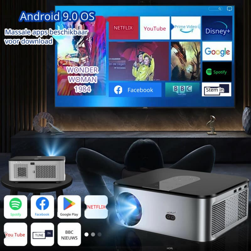 Elementkey BeamBurst – 8K LED - 5G WiFi - High End Beamer Projector – 700 ANSI Lumen – Bluetooth 5.1 - Home Theater - 300 Inch – Android System - Zilver - Afbeelding 7