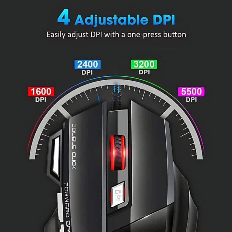 Elementkey HyperClaw V3 – Bedrade Gaming Muis – RGB-verlichting - 800 / 1200 / 2400 DPI - 7 Knoppen – Ergonomische Muis – Duimsteun - Zwart - Afbeelding 5