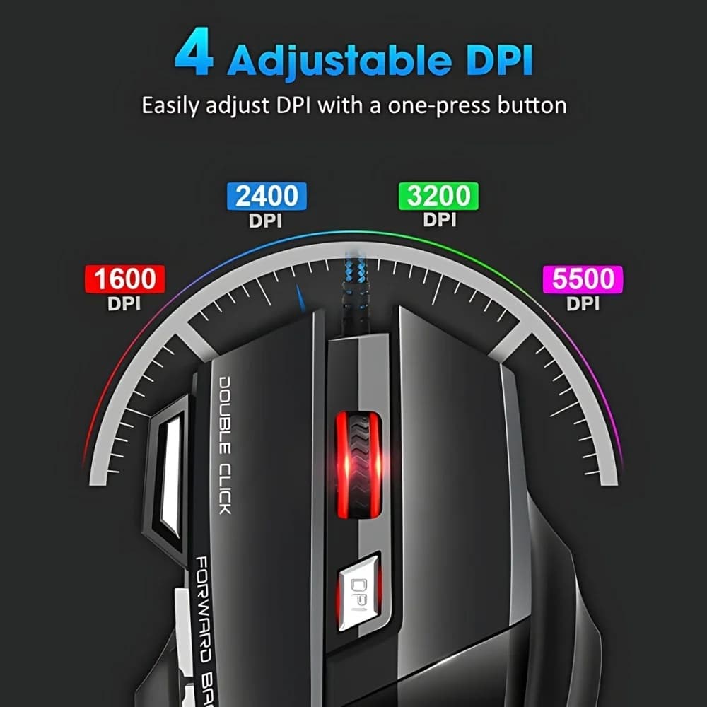 Elementkey HyperClaw V3 – Bedrade Gaming Muis – RGB-verlichting - 800 / 1200 / 2400 DPI - 7 Knoppen – Ergonomische Muis – Duimsteun - Zwart - Afbeelding 5