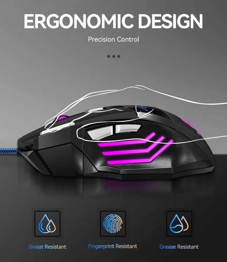 Elementkey gaming muis ergonomisch zwart led