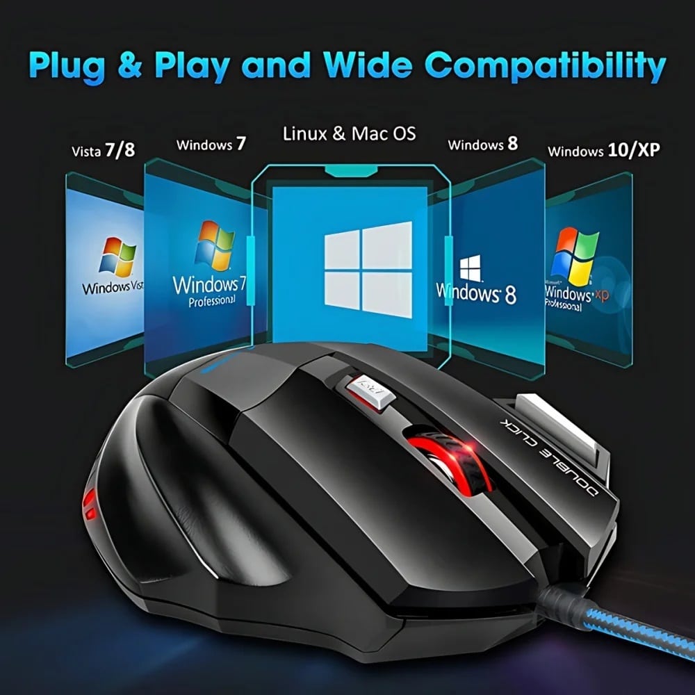 Elementkey muis gaming bedraad zwart double click led