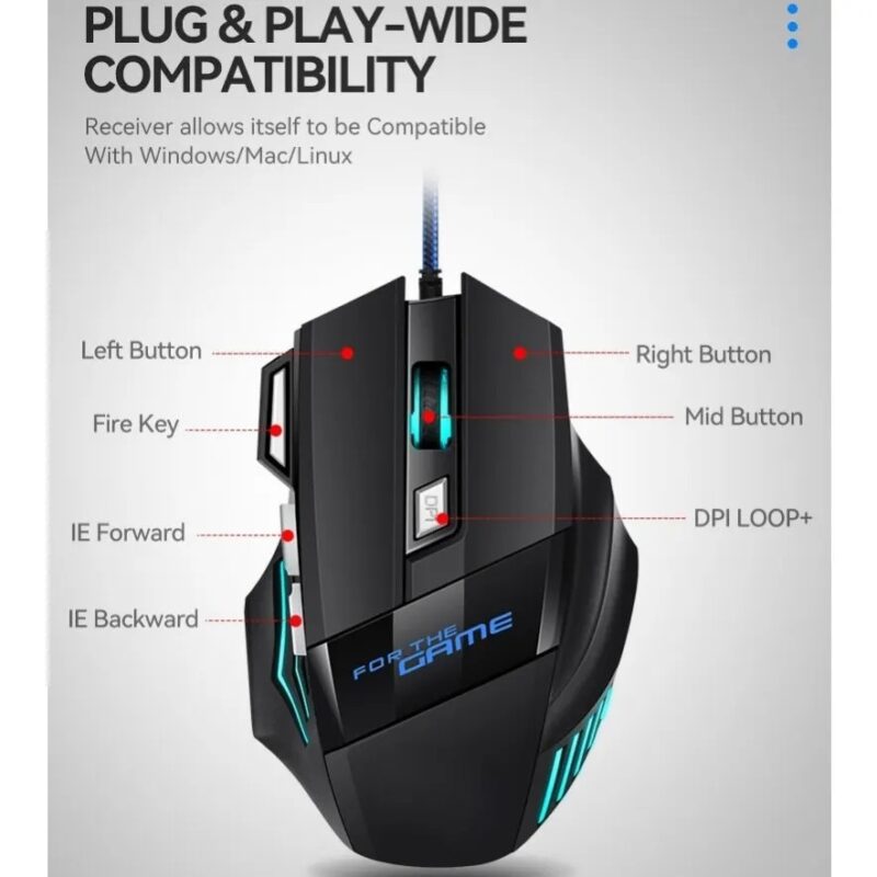 Elementkey HyperClaw V3 – Bedrade Gaming Muis – RGB-verlichting - 800 / 1200 / 2400 DPI - 7 Knoppen – Ergonomische Muis – Duimsteun - Zwart - Afbeelding 13