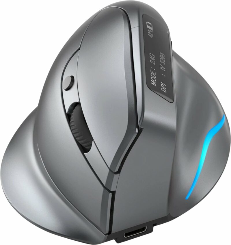 Elementkey F26C Verticale Stille Muis 2.4G + Bluetooth 5.0 – OLED scherm - Ergonomisch – 8 Knoppen – 3200DPI – RGB Licht - Zwart