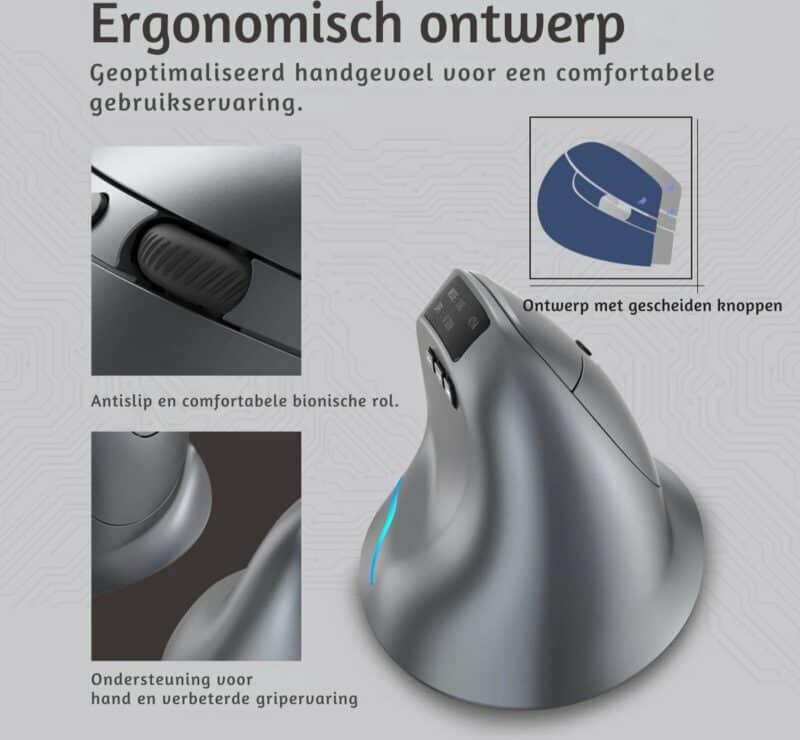 Elementkey F26C Verticale Stille Muis 2.4G + Bluetooth 5.0 – OLED scherm - Ergonomisch – 8 Knoppen – 3200DPI – RGB Licht - Zwart - Afbeelding 10