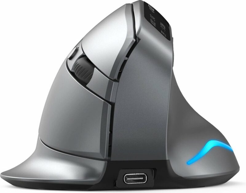 Elementkey F26C Verticale Stille Muis 2.4G + Bluetooth 5.0 – OLED scherm - Ergonomisch – 8 Knoppen – 3200DPI – RGB Licht - Zwart - Afbeelding 2