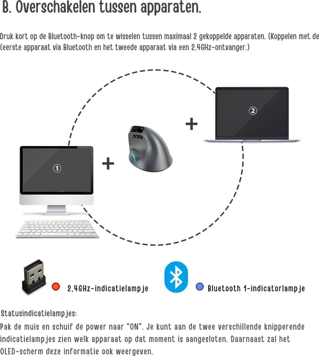 Elementkey draadloze bluetooth muis 2 4ghz ontvanger grijs