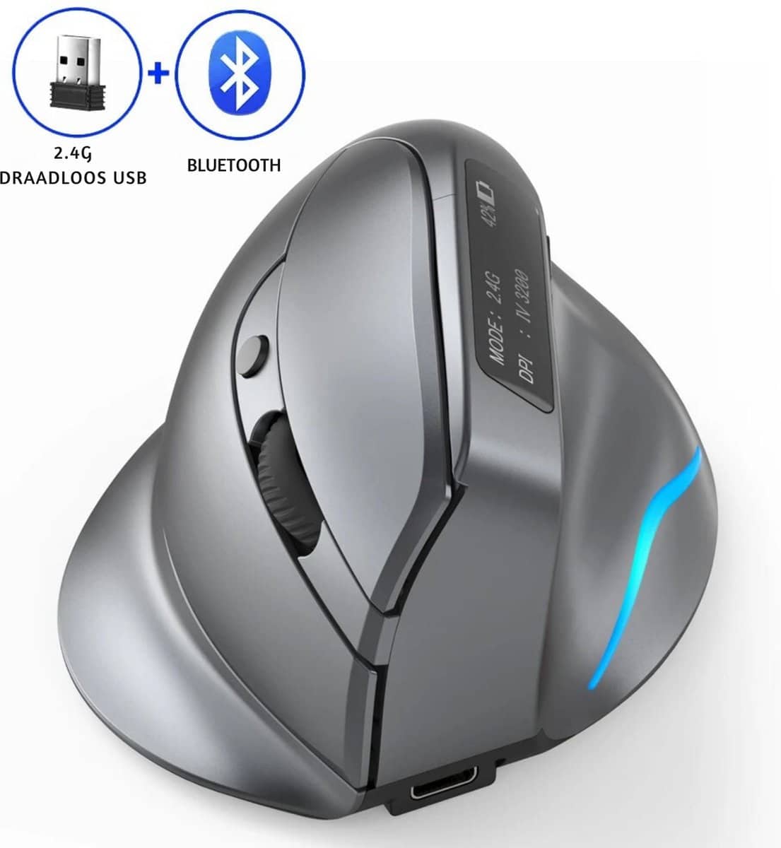 Elementkey draadloze bluetooth muis grijs vertical