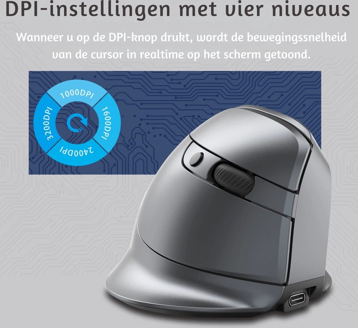 Elementkey verticale draadloze muis 3200dpi grijs