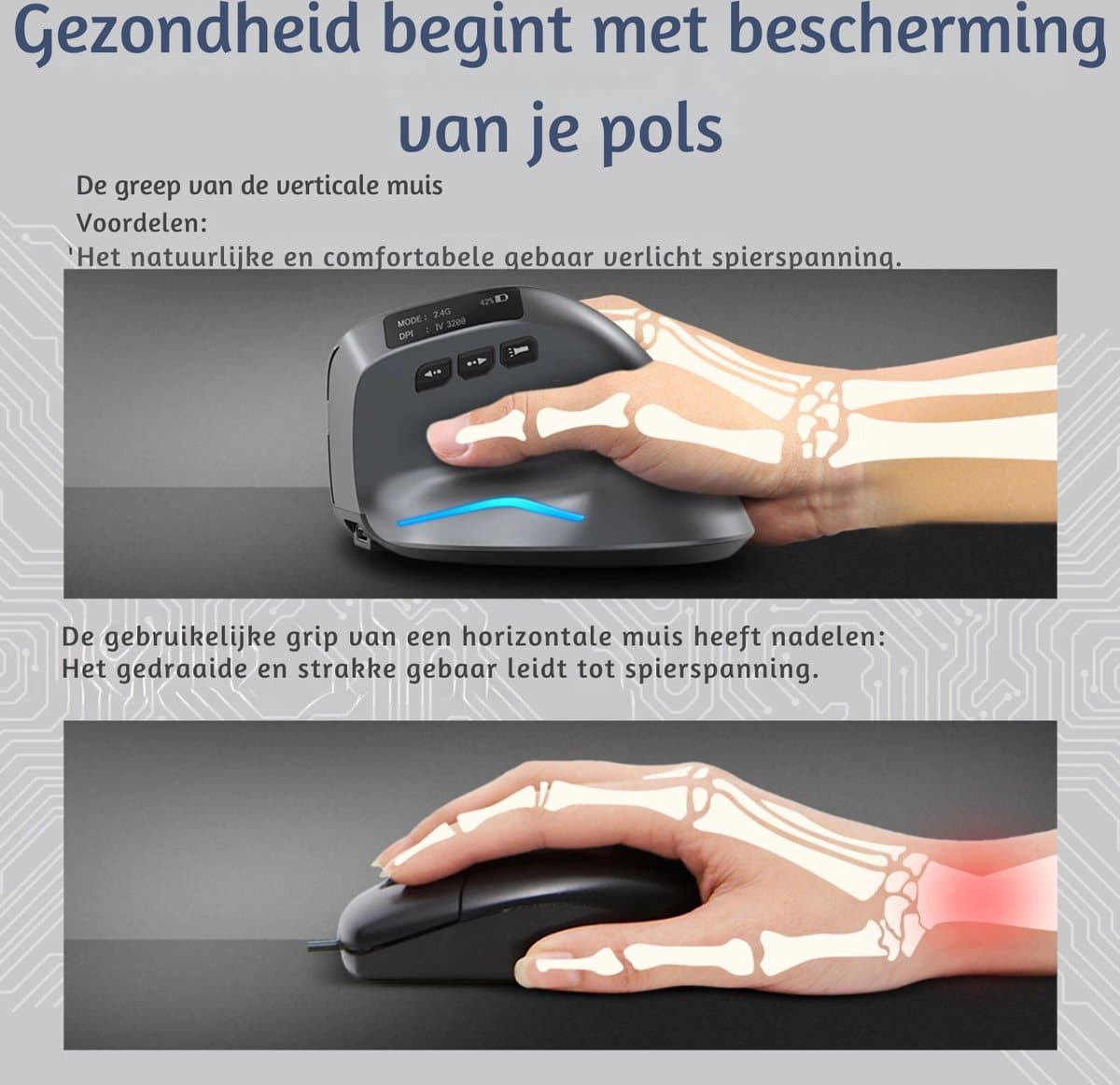 Elementkey verticale draadloze muis ergonomisch grijs
