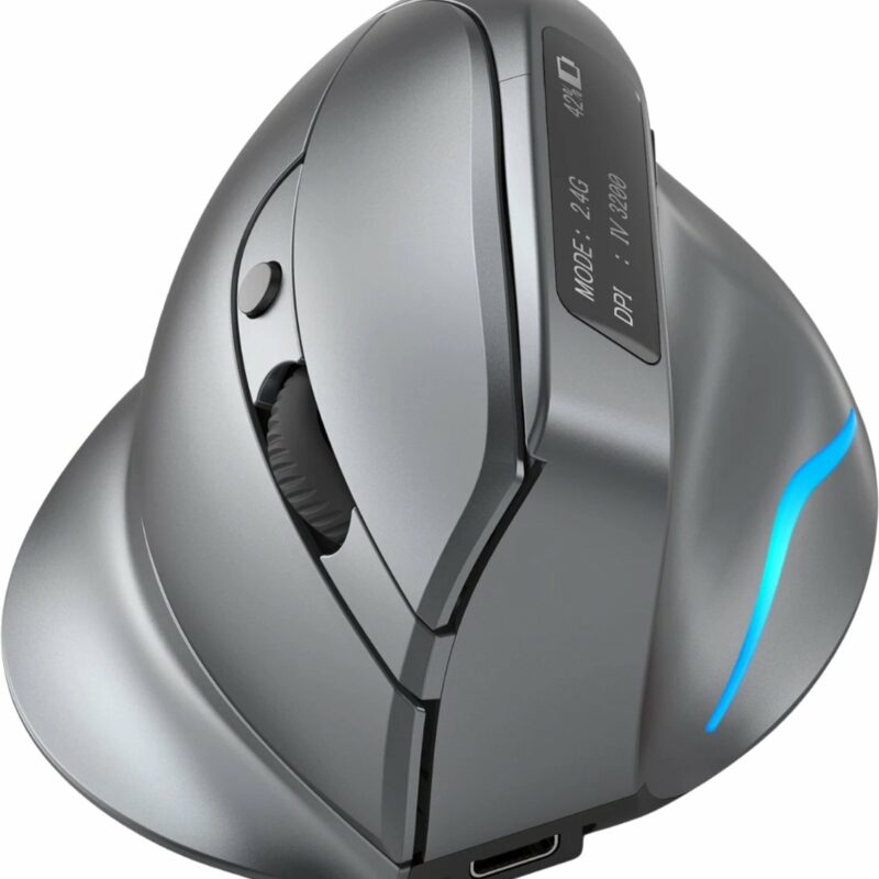 Elementkey F26C Verticale Stille Muis 2.4G + Bluetooth 5.0 – OLED scherm - Ergonomisch – 8 Knoppen – 3200DPI – RGB Licht - Zwart