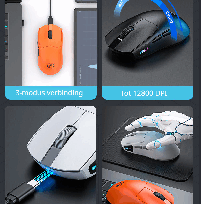 Elementkey draadloze muis 12800 dpi type c oplaadbaar oranje