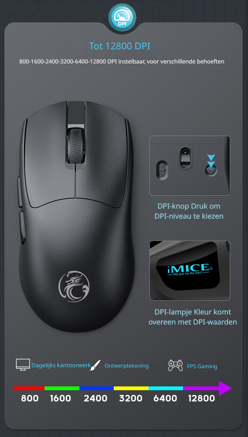 Elementkey draadloze muis 12800 dpi zwart gaming