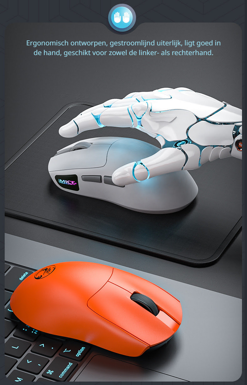 Elementkey Zairos Triple-Mode Wireless Muis – BT/Bekabeld/2.4GHz – 12800 DPI Sensor – 1000Hz – Type-C Charging – Ultralicht 56g – Ergonomisch – 10m Range – 6 Knoppen - Zwart - Afbeelding 8